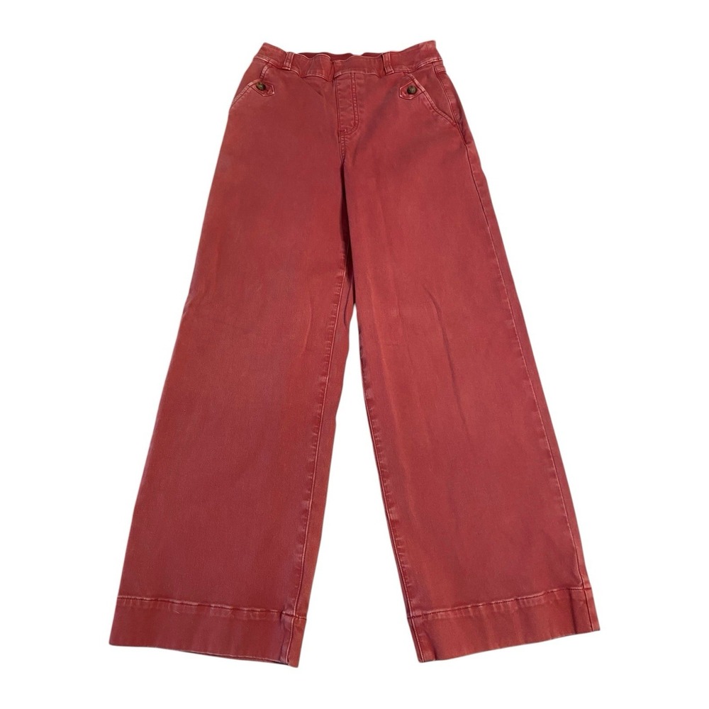 Spanx Stretch Twill Cropped Wide Leg Pants Small Red Wild Rose Pull On Smoothing
